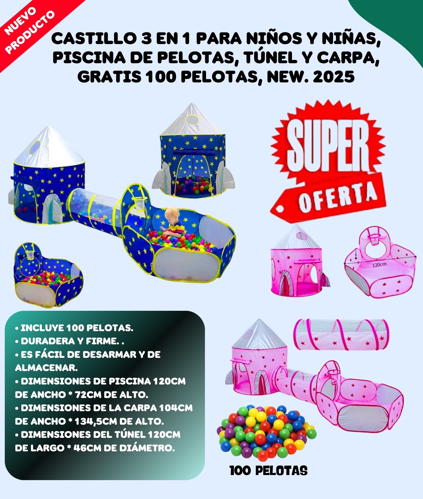 Castillo Tunel Y Piscina + 100 Pelotas